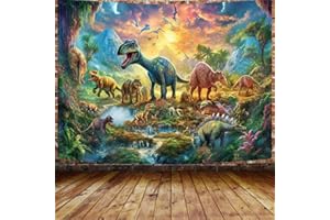 GOAOK Dinosaur Decor Tapestry for Kids Boys Bedroom, Cute Dino Forest Anicient Animals Fairytale Tapestries Wall Hanging for College Dorm Home, Funny T-Rex Poster Blanket 60X40 Inch