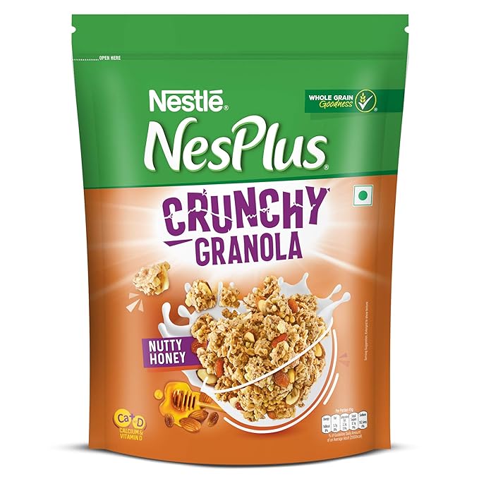 Nestle NesPlus Breakfast Cereal Crunchy Granola with Nutty Honey, 475g Pouch Rs 201 At Amazon