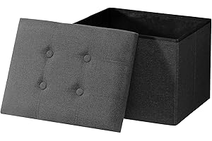 Bsketa Storage Ottoman Folding Foot Rest Stool - 17 inch Linen Footstool, Small Ottoman Bench, Storage Foot Rest Store, Books