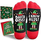 HAPPYPOP Christmas Gifts for Women Men - Xmas Gifts Holiday Socks with Greeting Card