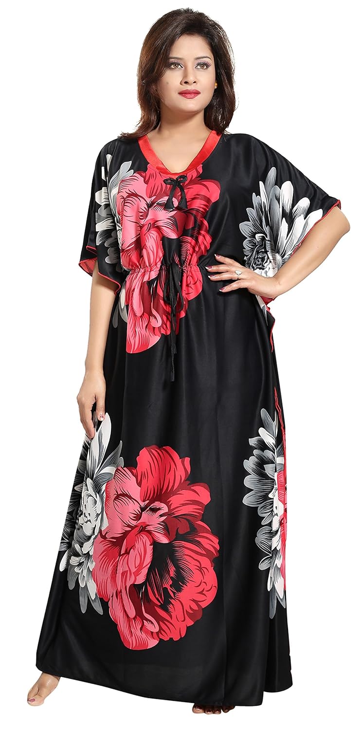 noty women's serena floral print nighty(b-13_red and black_free size)