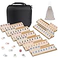 Elanbells 6-8 Players Rummy Game Upgraded Set with 8 Wooden Racks, 214 Tiles, Portable Case, Drawstring Bag and Dice, Board Games for Adults Friends Night Gifts Travel Party Sharpens Brain