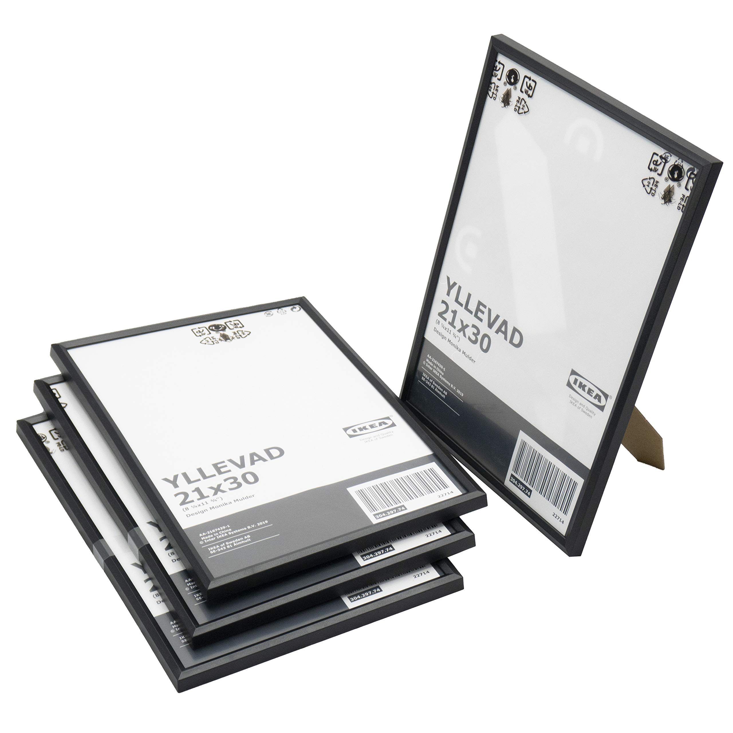 Ikea YLLEVAD Black A4 21x30cm Lightweight Photo Frames, Plastic & Paperboard - Set of 4