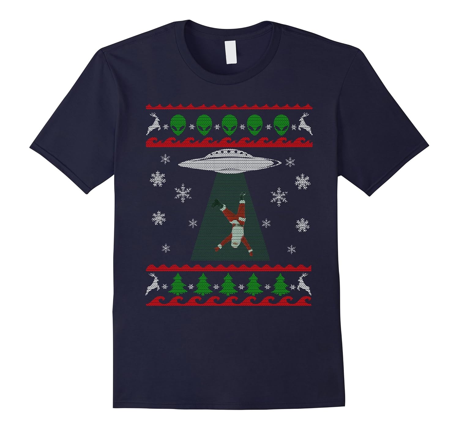 Ugly Christmas Sweater Style Alien Abduction Santa T-Shirt-ANZ