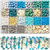 1860Pcs Ocean Beads for Bracelets Making Kit, Blue and White Summer Beach Bead for Jewelry Making, Sea Turtle Shell Starfish Shape Beads 8mm Round Cly Bead for DIY Craft Bracelets Earring (Blue)