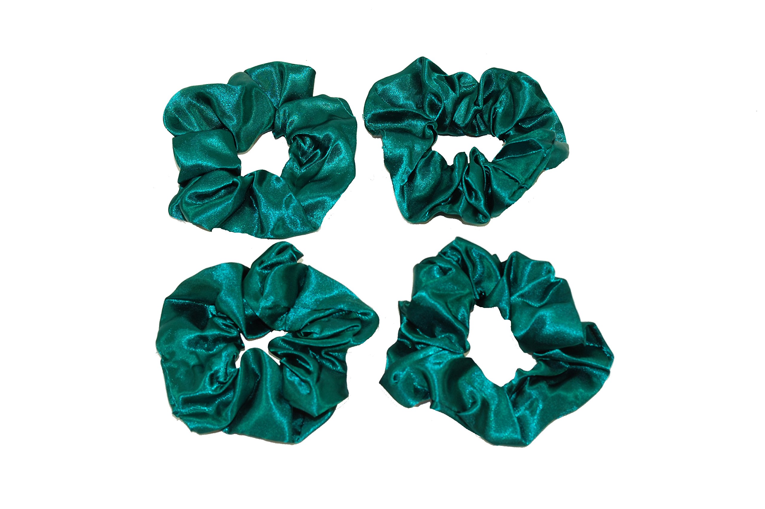 GIZZY® Ladies, Girls Set of 4 Dark Green Satin Elasticated Hair Scrunchies.
