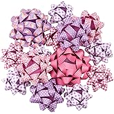 RUSPEPA - Double-Sided Paper Gift Bow Assortment - Flower, Dot and Pink Design for Spring, Holiday, Birthday, Wedding, Baby Shower - Total 15 Bows, 3 Size