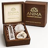Anima Premium Clear Quartz Crystal Set for Clarity, Focus & Energy Amplification – Authentic Clear Quartz Tower, Cluster & Raw Crystal Presented in Elegant Wooden Gift Box – Responsibly Sourced