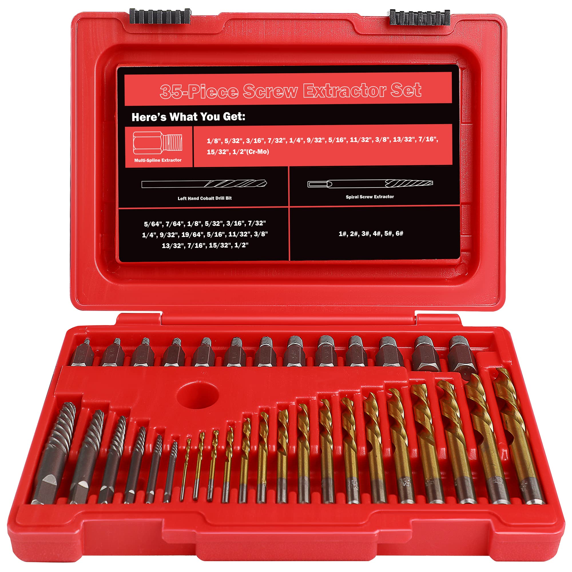 Photo 1 of UYECOVE 39 Pcs Screw Extractor Set, 6542/4341 HSS Left Hand Drill Bit Set, Easy Out Extractor Set Multi-Spline Stripped Screw Extractor Set for Removing Damaged Broken Rusted Nuts, Bolts