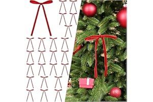 Yastouay 24 Pcs Red Velvet Bows for Christmas Tree, 5 x 7 Inch Christmas Tree Bows, Velvet Christmas Bows Ornaments for Wreath Gifts Garland Fireplace Candlestick Party DIY Home Decor
