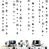Black 30th Birthday Decorations Number 30 Circle Dot Twinkle Star Garland Metallic Hanging Streamer Bunting Banner Backdrop for Mens Womens Happy Dirty 30 Year Old Thirty Anniversary Party Supplies