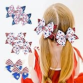 Nishine 4th of July Girls Bow Hairpins Patriotic American Flag Stars and Stripes Barrette Hair Clips for Independence Day Memorial Day (Glitter&Heart)