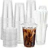 EUHOMY 100 Pack - 16 oz Clear Plastic Cups with Lids and Straws, Sturdy & Food Safe Iced Coffee Cups with lids, Disposable Plastic Smoothie Cups for Cold Drinks