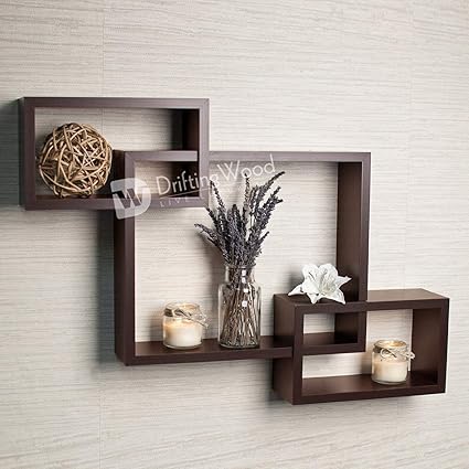 DriftingWood Wooden Intersecting Wall Shelves/Shelf for Living Room | Set of 3 (Design 7)