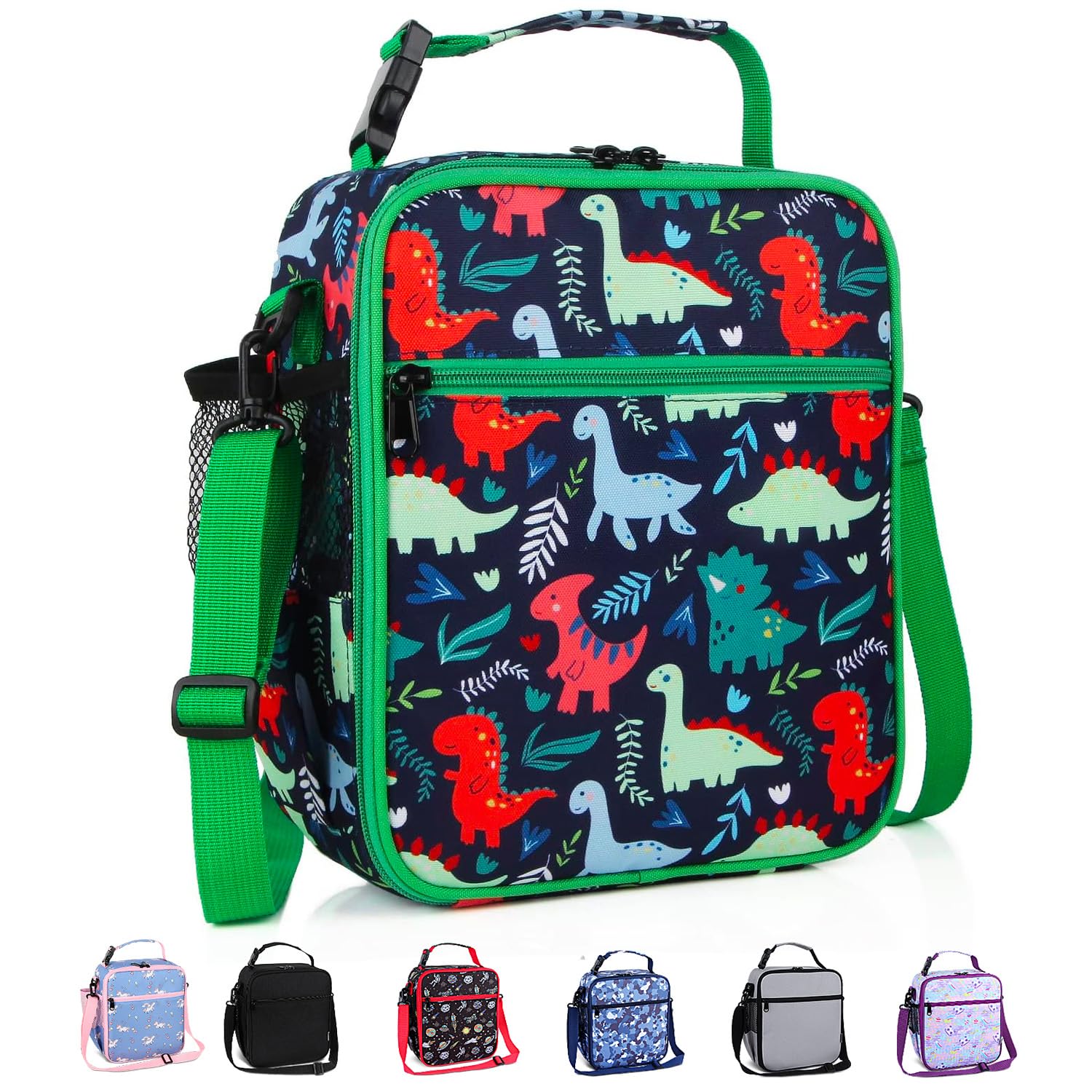 Maidyna Kids Lunch Bag, Reusable Lunch Bag with Adjustable Strap, Insulated Picnic Bag for Adults at Work, Children at School (Dinosaur)