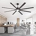 ZMISHIBO 84" Industrial Ceiling Fans with Lights, Large Ceiling Fan with 3CCT, 8 Reverisble Aluminum Blades, Quiet DC Motor, 6-Speed, Indoor/Outdoor Ceiling Fans for Patios/Garage/Porch, Oil-bronze