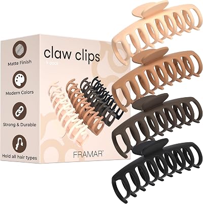 FRAMAR Large Hair Claw Clip – Extra Large Claw Clip for Thick Hair – 4 Pack