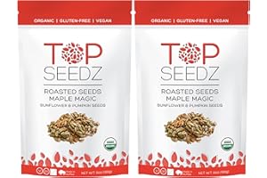 Top Seedz Certified Organic Gluten Free Vegan Maple Magic Roasted Seeds | 2-Pack | 6 Ounces | Made of Shelled Sunflower Seeds, Pumpkin Seeds, Maple Syrup, and Extra Virgin Olive Oil