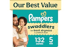 Pampers Swaddlers Diapers, Size 5 (20-37 lbs), 132 Count, Fragrance Free, Hypoallergenic, Absorbent, Pediatrician Recommended, Skin Safe