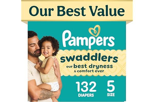 Pampers Swaddlers Diapers, Size 5 (20-37 lbs), 132 Count, Fragrance Free, Hypoallergenic, Absorbent, Pediatrician Recommended, Skin Safe