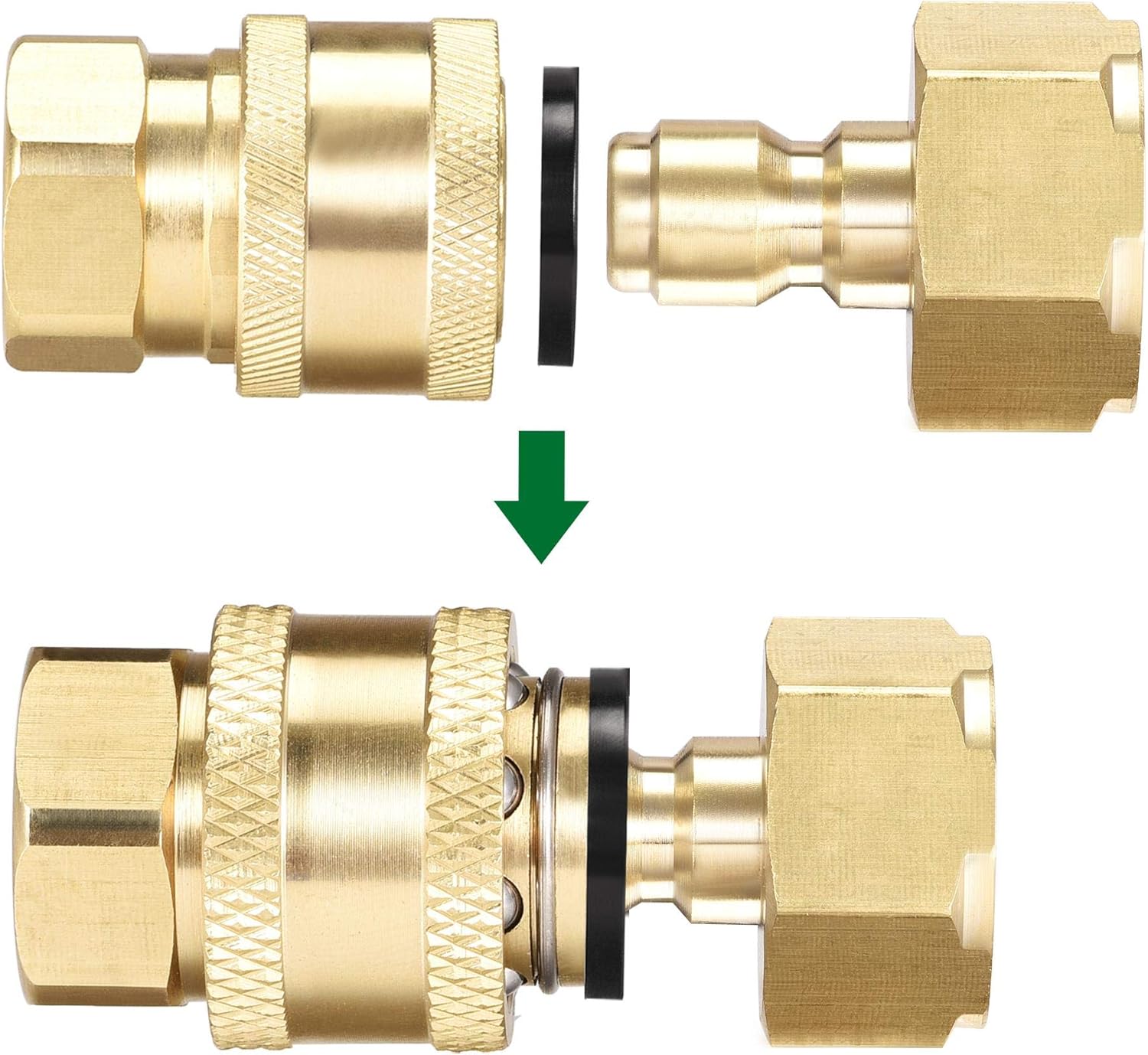 sourcing map Garden Hose Brass Quick Connect Set Fittings M22x1.5 & M14x1.5 Female Thread Water Hose Connectors Pressure Washer Adapter Quick Disconnect Kit - Image 5