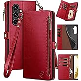 XcaseBar for Samsung Galaxy S23 FE Wallet case with Zipper Credit Card Holder【RFID Blocking】, Flip Folio Book PU Leather Phone case Shockproof Cover Women Men for Samsung S23FE case Red