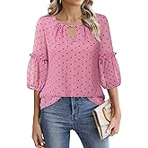 Timeson Women's Business Casual Tops 3/4 Sleeve Chiffon Blouses Office Work Shirts