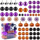 Wironlst 61Pack Shatterproof Halloween Hanging Ball Ornaments Set with Loop | Halloween Shatterproof Tree Decorations Set with Plastic Balls, Spider and Skull Pumpkin for Party, Tree, Indoor Home Decor