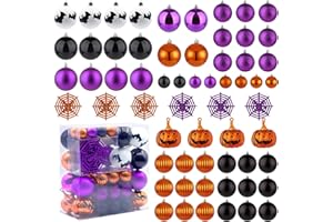 WIRONLST Halloween Ornaments Tree Decorations, 61 Pack Shatterproof Halloween Hanging Ball Ornaments Set with Loop for Party Holiday Indoor Home Decor