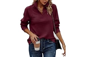 BTFBM Womens 2023 Fall Fashion Quarter Zip Sweatshirts Half Zip Casual Long Sleeve Solid Color V Neck Pullover Tops