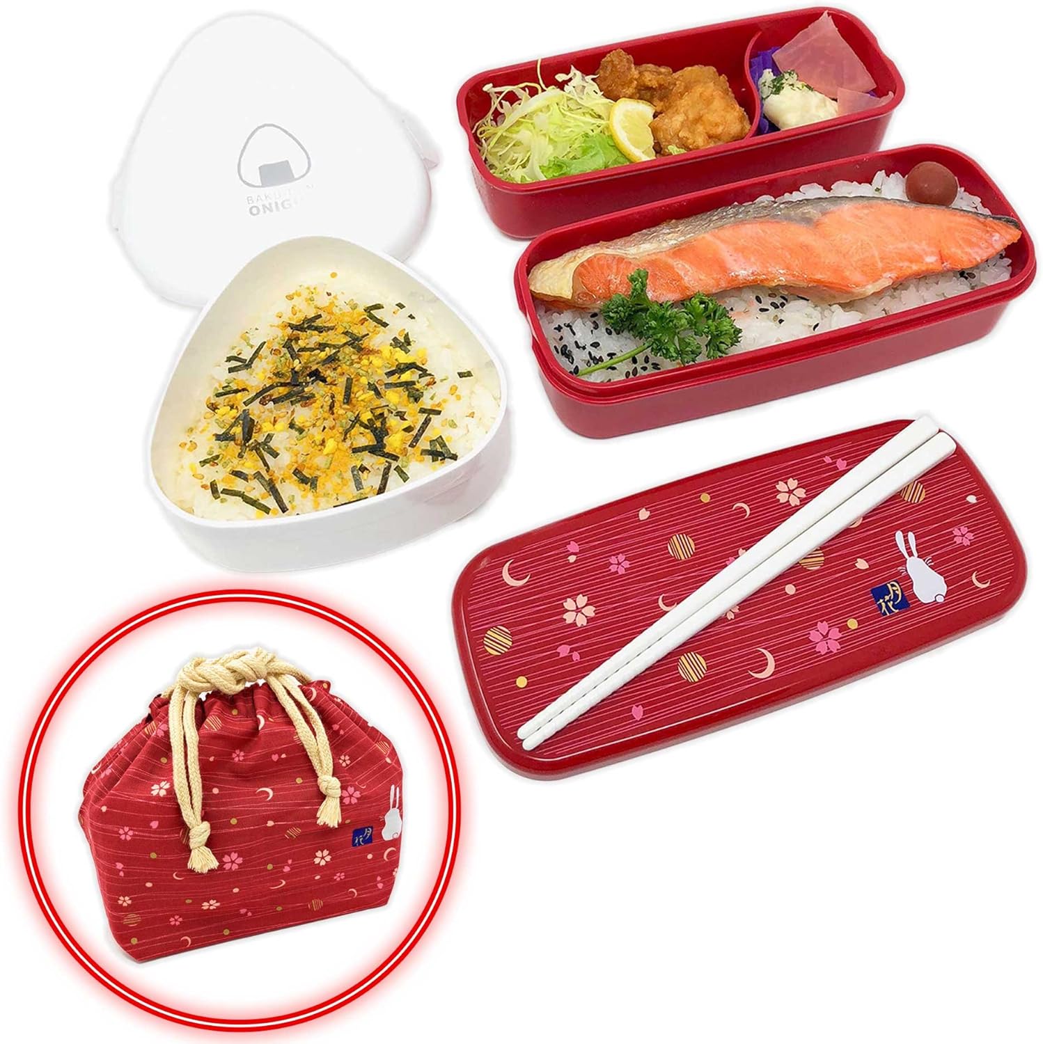 Osk Traditionelle Japanische Bento Box Set Mit Riesiger Onigiri Box Mikrowellengeeignet Spulmaschinenfest Essstabchen Bento Tasche Rot Amazon De Kuche Haushalt