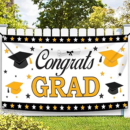 Amazon Com Xtralarge Congrats Grad Banner 71x40 Inch Black White Graduation Banner For Black And White Graduation Decorations 2021 Class Of 2021 Decorations For College High School Grad Party Decoration Toys Games