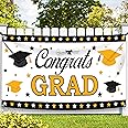 KatchOn, XtraLarge Congrats Grad Banner - 72x44 Inch | Graduation Banner Class of 2025, White and Black Graduation Decorations Class of 2025 | Graduation Backdrop, 2025 Graduation Party Decorations