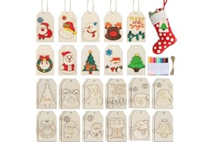 BINGCUTE DIY Wooden Christmas Gift Tags, 24 Pcs Wooden Art Craft Supplies Painting Kit for Kids Christmas Crafts Activities Party Favors for Boys Girls Ages 4-8 8-12 Stocking Stuffers Xmas Ornaments Decor