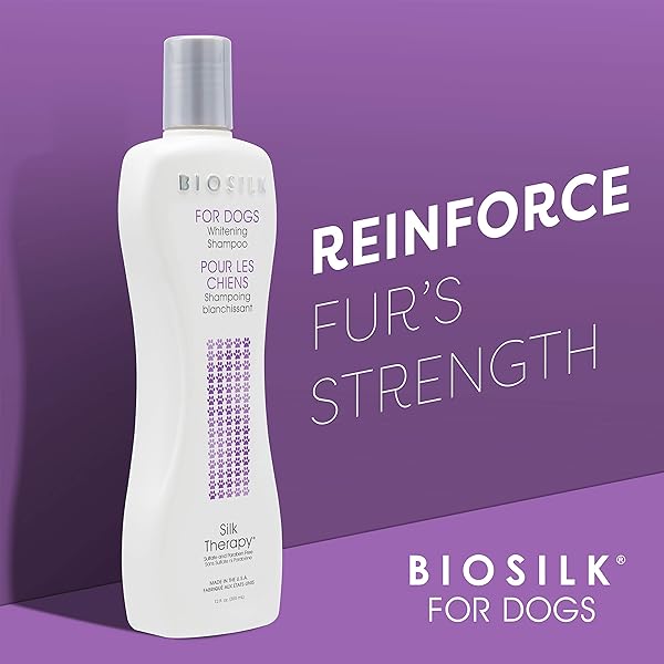 BIOSILK SILK THERAPY WHITENING DOG SHAMPOO, BRIGHTENING PET SHAMPOO WITH SILK PROTEIN FOR WHITE AND LIGHT COLORED COATS, ENHANCES SHINE AND SOFTNESS, PH BALANCED DOG WASH, 12 FL OZ