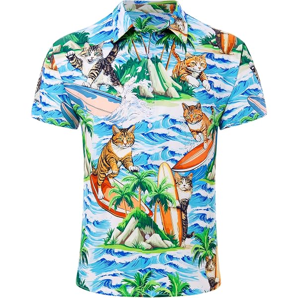 Hawaiian Shirt For Men - Dinosaur & Floral Print Aloha Beach Shirt, Quick-Dry Short Sleeve - View #2