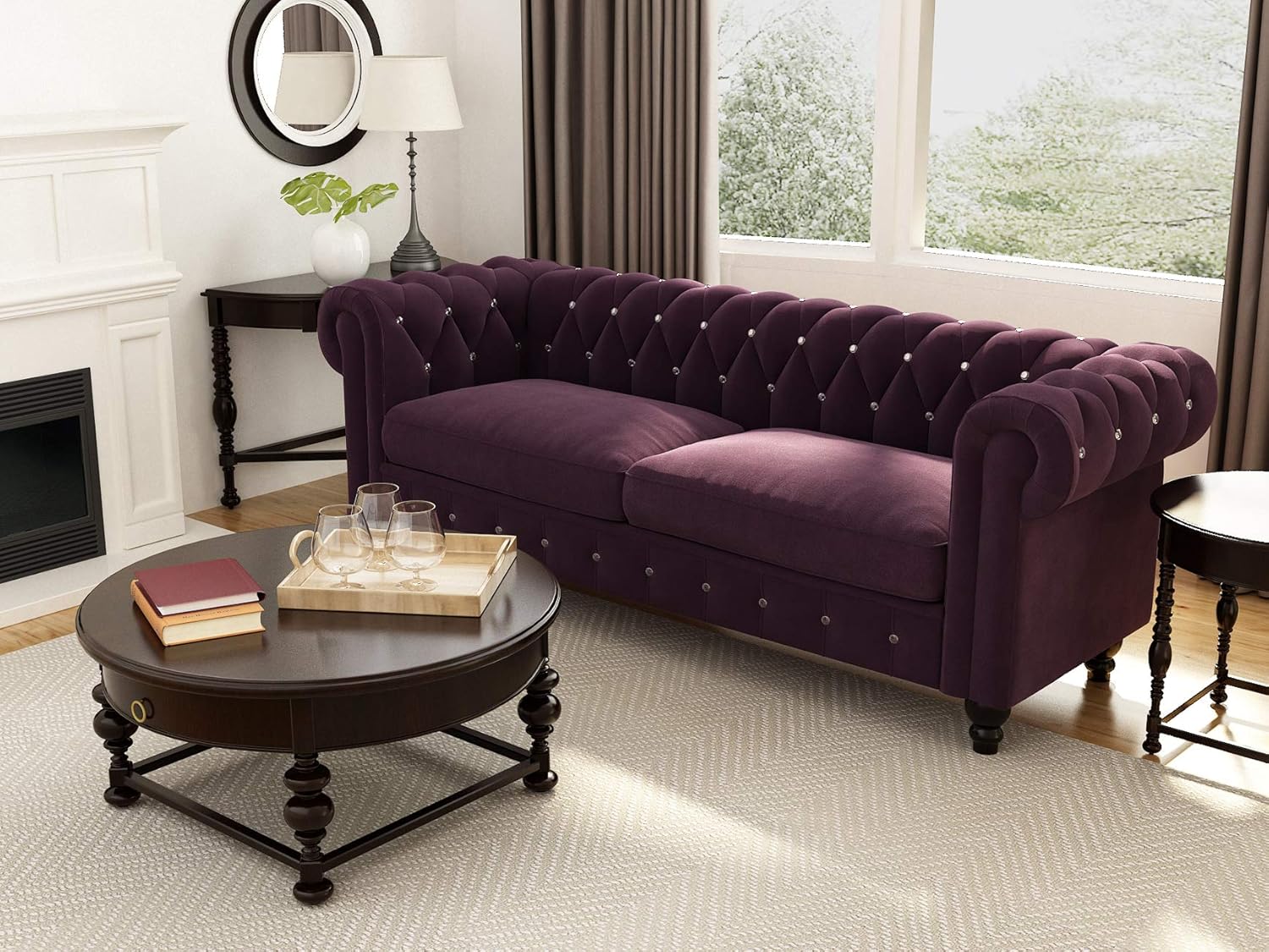 Amazon.com: Velvet Upholstered Sofa Couch Transitional Button Tufted