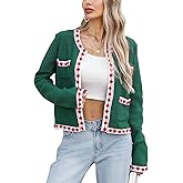 Women's Color Block Cardigan Open Front Jackie O Sweater Casual Long Sleeve Button Down Chunky Knit Outerwear Coats