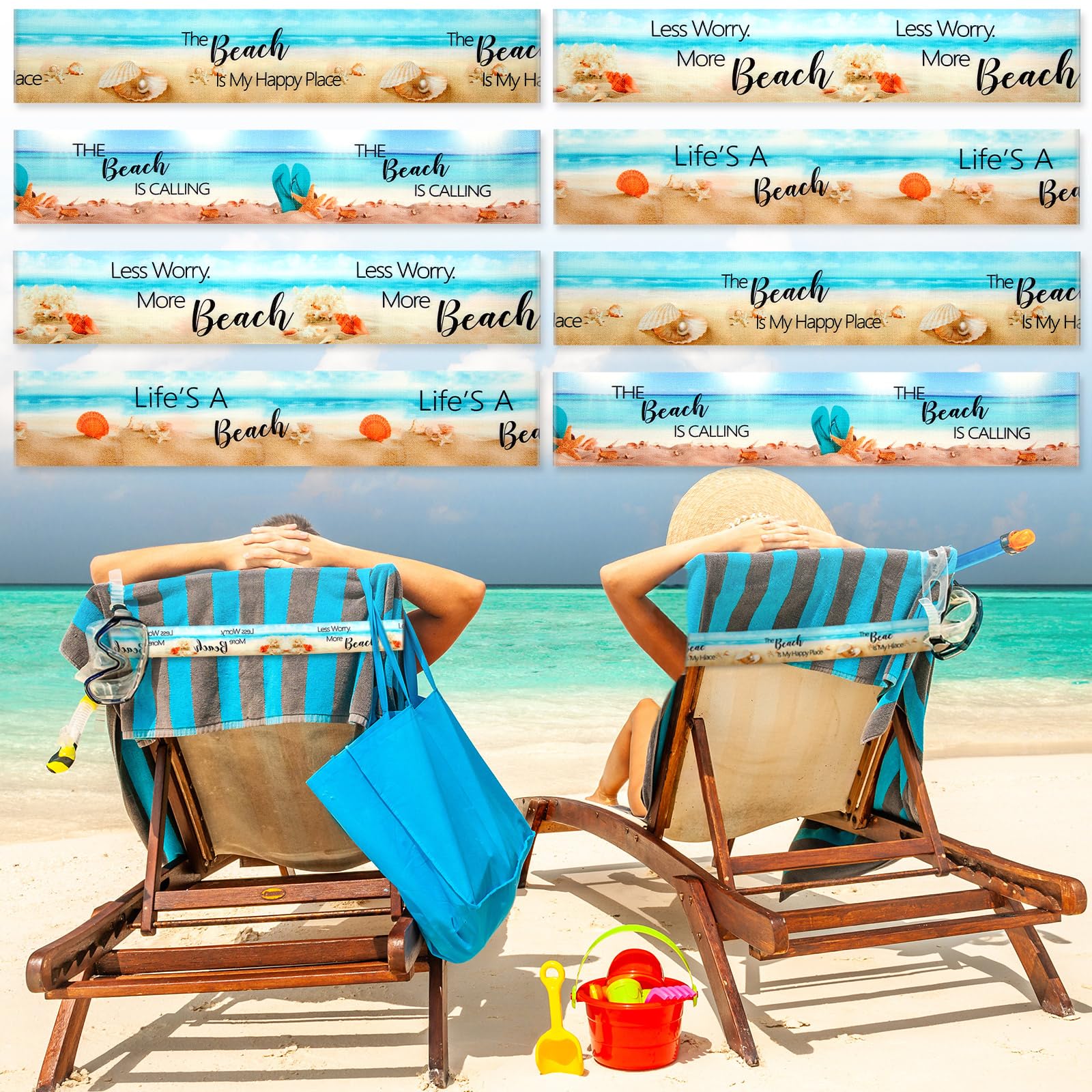 Boao 8 Pack Towel Bands for Chairs - Windproof Towel Strap Holder Elastic Beach Accessories for Cruise, Pool & Lounge - 11.81 x 1.97 Inch — image 1
