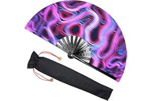 Zolee Large Rave Clack Fan for Line Dancing - Boots on The Ground Popping Folding Hand Fan - for EDM, Music Festival, Hot Flashes, Event, Party, Dance, Decorations, Gift (Psychedelic)