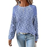 SHEWIN Fall Women Long Sleeve Tops Waffle Knit Shirts Multicolor Fabric Blouses