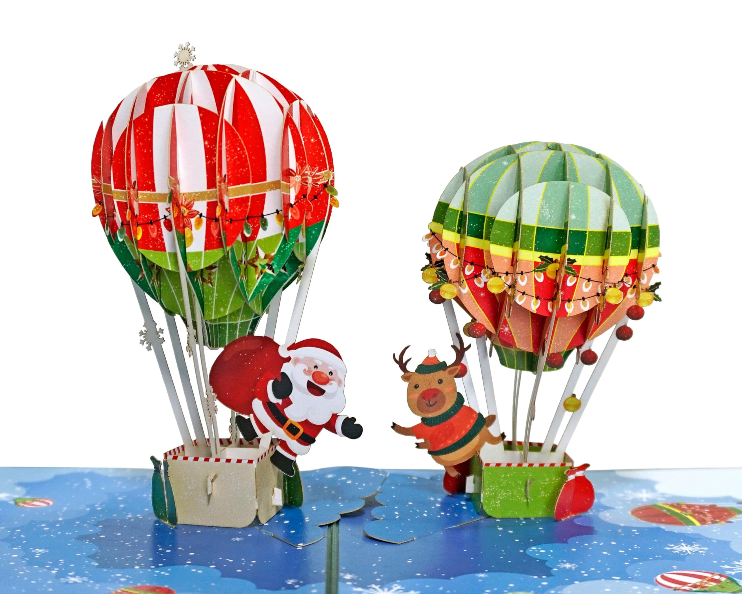 Santa Reindeer Air Balloons 3D Pop Up card.A Delightful and fun holiday surprise greeting card gift for kids, friends, family and loved ones. For Christmas decor and parties.15cmx15cm