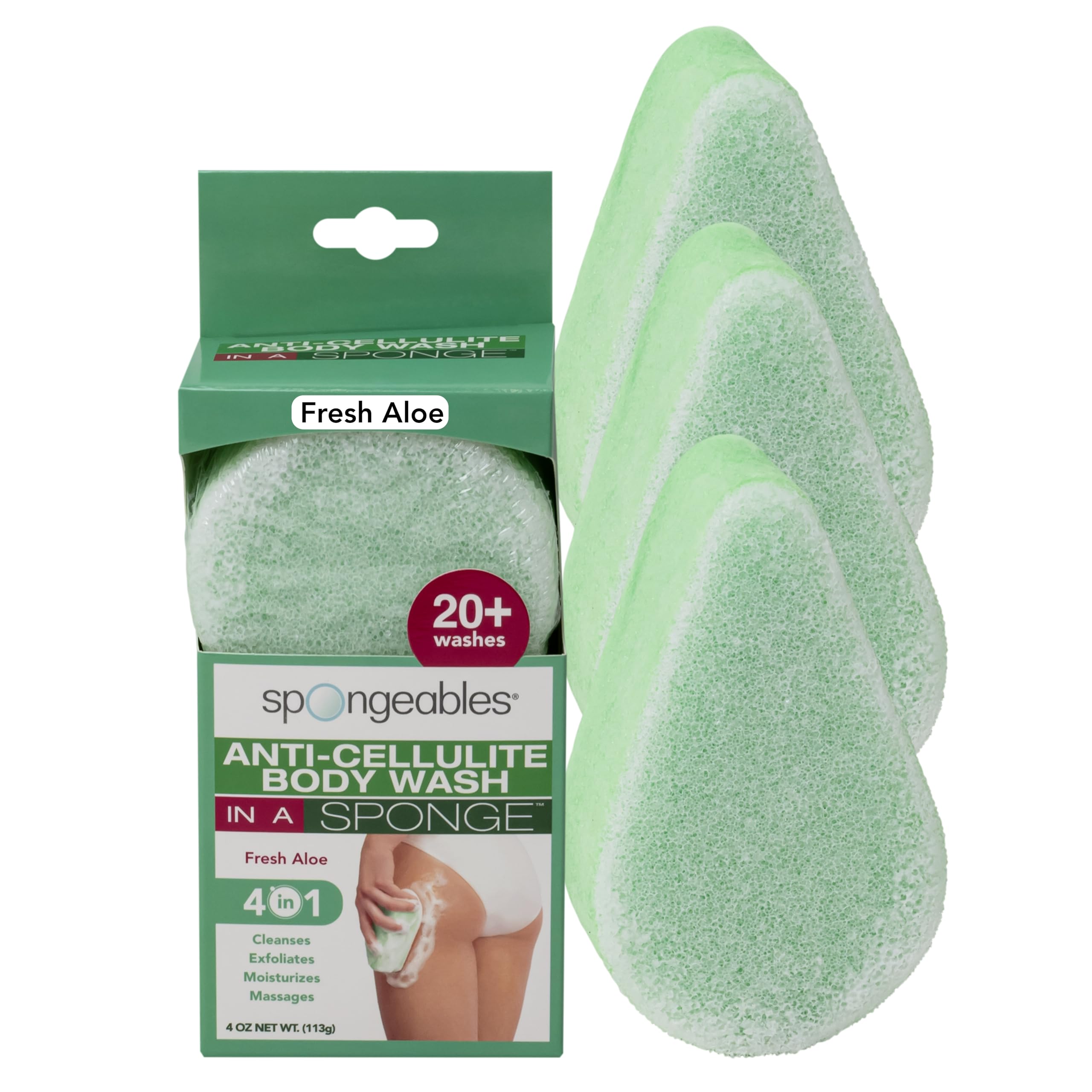 Photo 1 of Spongeables Anti Cellulite Body Wash in a 20+ Wash Sponge, Fresh Aloe, 3 Count