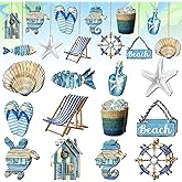Purpeak 24 Pcs Summer Wooden Ornaments Ocean Beach Tree Decorations Coastal Nautical Navigation Wooden Cutouts Summer Hanging Ornaments for Home Small Tree Party Office(Seashell)