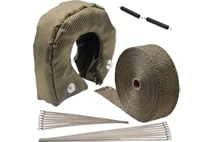 Ledaut T4 Titanium Turbo Blanket Heat Shield Cover Fiberglass Turbo Charger Cover and 2" x 50' Titanium Exhaust Heat Wrap Roll for Motorcycle Fiberglass Heat Shield Tape with Stainless Ties