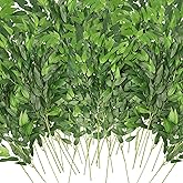 WONICE Artificial Italian Ruscus Greenery Stems, Faux Green Leaf Garland Branches Hanging Greenery Spray for Wedding Bouquet Arch Table Centerpiece Home Decor (Green-40 Pack)