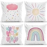 Qvapt 18x18 Pillow Cover Colorful,Rainbow Pillow Covers,Nursery Throw Pillow Covers,Colorful Weather Cushion Pillowcases for Nursery Girls Room Decor,Set of 4