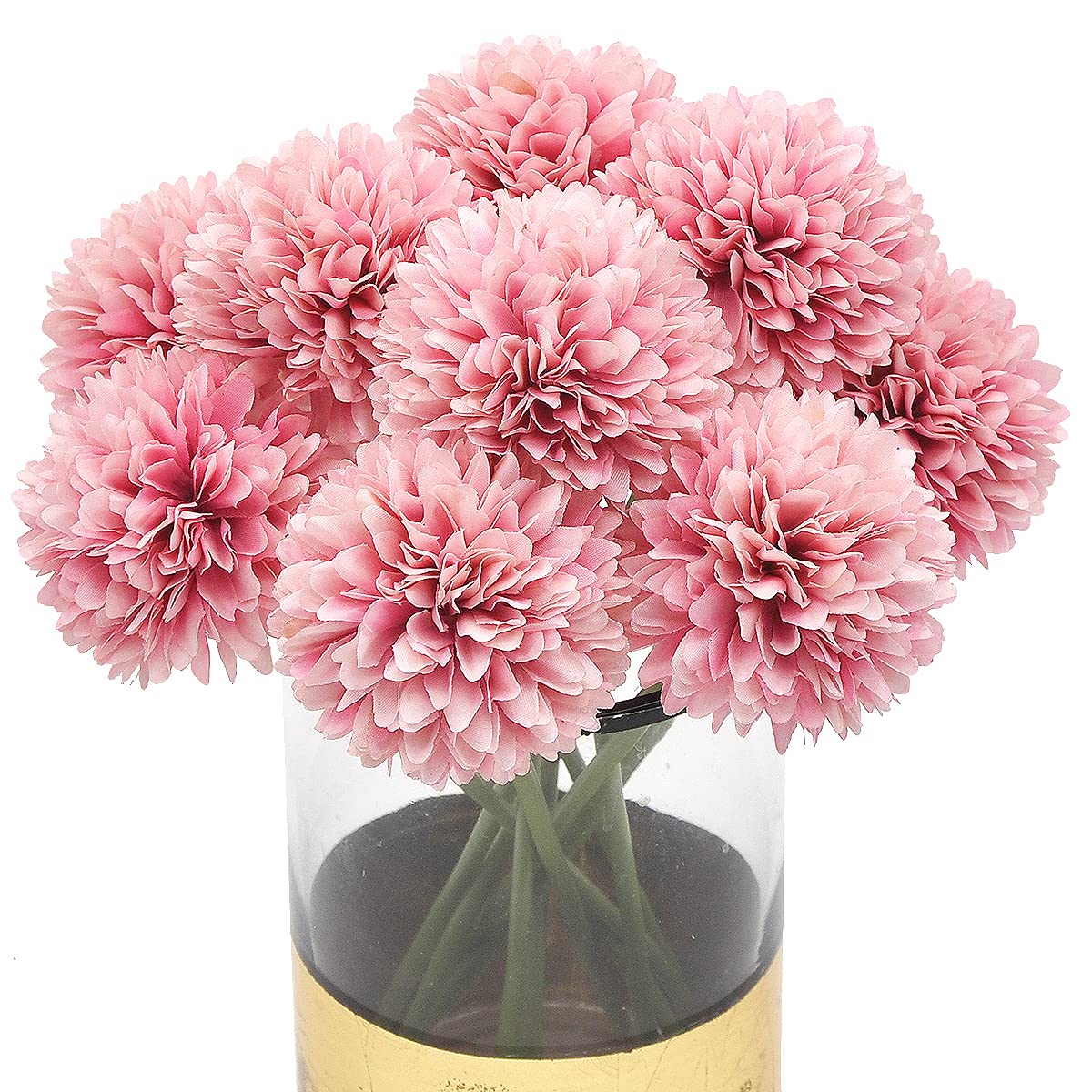 Blooming Paradise 10Pcs Artificial Fake Flower Plants Silk Chrysanthemum Ball Hydrangea Arrangements Wedding Bouquets Decor Home Kitchen Garden Party Table Floral Centerpieces DIY(Dark Pink)