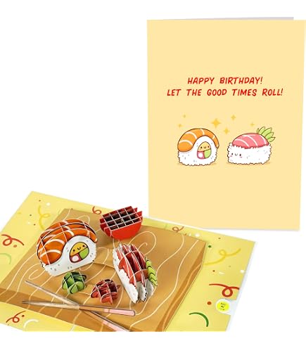 Whitman And Daughter Sushi-Geburtstagskarte – Premium Aquarell-Design Mit Sushi-Motiven, Blanko Innen Für Persönliche Wünsche