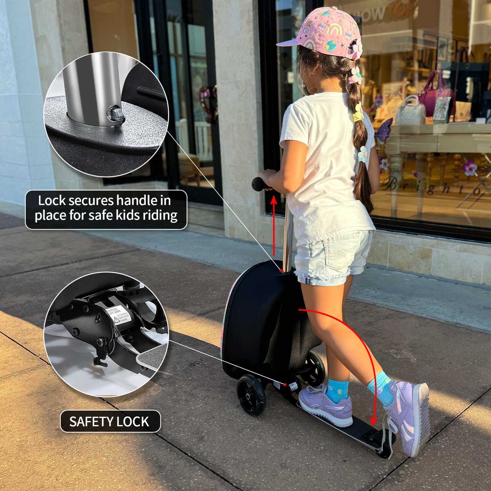 ALVOD Scooter Suitcase for Kids - Scooter Luggage for Kids Lightweight Suitcases with LED Light Wheels